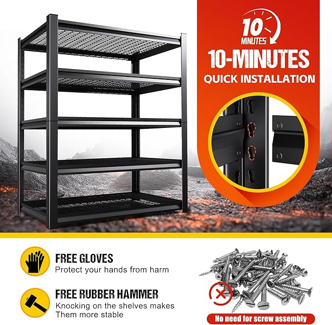 71.2" H-35.4" W Garage Shelving Heavy Duty Storage Shelves, Adjustable Metal Shelving Unit, Utility Garage Organizer Shelf for Basement, Pantry, Warehouse, Supermarket, 35.4" Wx15.7 Dx71.2 H