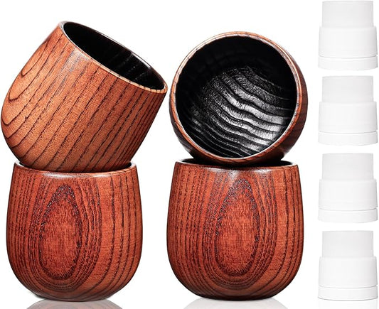4PCS Charred Wooden Whiskey Glass – Handcrafted Solid Wood Tumbler for Men | Unique Whiskey Gifts | Natural Grain, Flame-Finished Bourbon Glass，Fathers Day Gifts For Dad，Him，Husband
