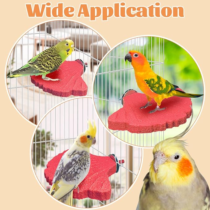 3PCS Bird Perch Bird Beak Grinding Stone with Suction Cups for Small Birds Foot Claws Trimmer Bird Stand Platform Parakeet Cage Perch Parrot Cage Accessories for Indoor Window Viewing (Pink)