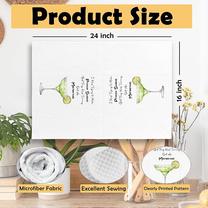 Funny Margarita Kitchen Towels Set of 2, Bar Towels for Kitchen, Margarita Lovers Gift I Keep Trying to Make Protein Shakes Hand Towel, Margaritas Bar Cart Decorative Tea Towel 16x24 Inch