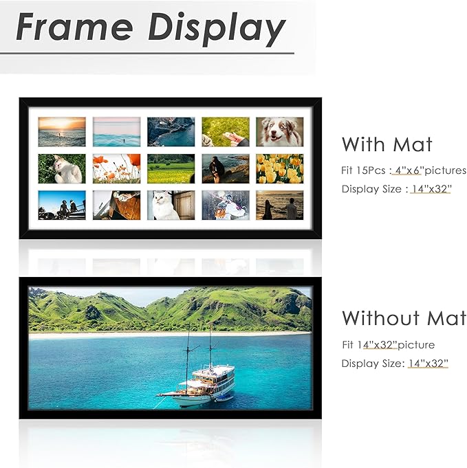 14x32 Picture Frame 4x6 Collage Picture Frame Displays Fifteen 4x6 inch Photos Collage Wall Decor Wall Hanging Black