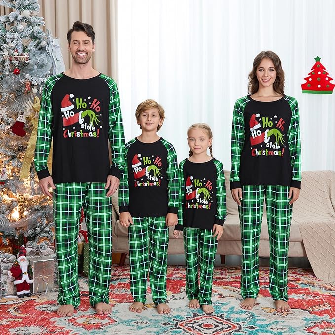Christmas Family Pajamas Set Matching Holiday Plaid Sleepwear Set Reindeer/Tree Print Loungewear for Xmas Eve