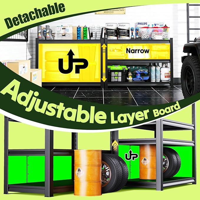 3000LBS Garage Shelving, Heavy Duty Garage Shelves, Adjustable Metal Shelving Unit, Easy Assembly Garage Storage Shelves, Utility Storage Rack Shelf for Garage, Basement, 72" H x 46" W x 20" D