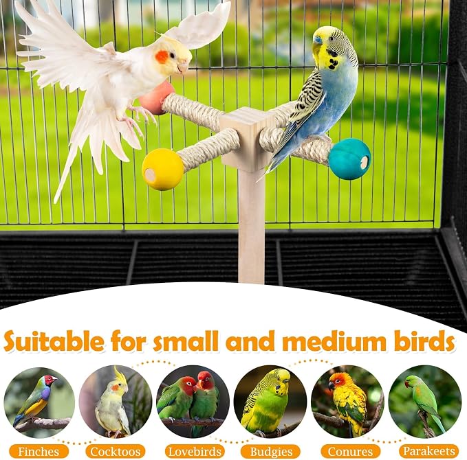 FrgKbTm Rotating Bird Perches Toy, Interactive Spinning Parrot Parakeet Toys, Wooden Exercise Stand Bird Cage Accessories for Budgies,Cockatiels,Small Birds