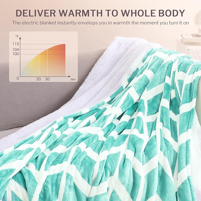 VENTIMI Electric Blanket Heated Throw, 72" x 84" Heated Blanket with 9 Heat Levels & 2 to 10 Hours Auto Off, Fast Heating Blankets with ETL & FCC Certification, Green