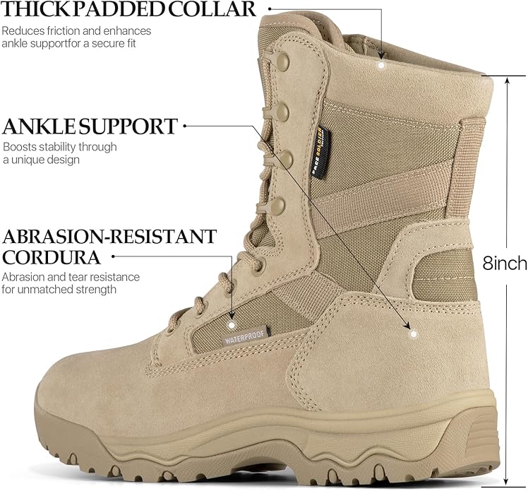 FREE SOLDIER Men's Work Tactical Boots 8 Inches Lightweight Combat Boots Durable Suede Leather Military Boot Desert Boot
