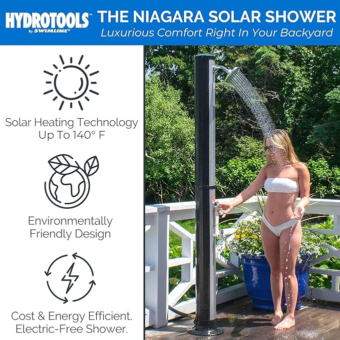 SWIMLINE HYDROTOOLS 7ft Niagara Rainfall Solar Outdoor Shower w/ 10 Gal. Tank & Foot Wash