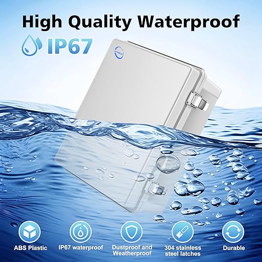 Waterproof Outdoor IP67 Junction Box(16.1"x12.2"x7.1") with Mounting Plate, Hinged Grey Cover and Wall Brackets - Weatherproof ABS Plastic Electrical Enclosure for DIY Projects(410x310x180mm)