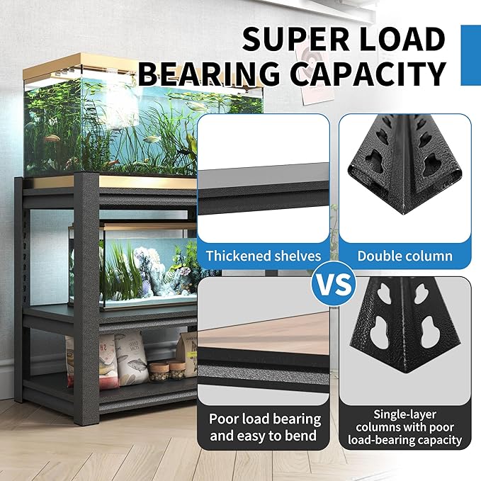 3-Tier Metal Shelf, Small Storage Shelves Heavy Duty Garage Shelving Organization, Utility Tool Storage Racks for Workshop Basement Kitchen Balcony (Black)