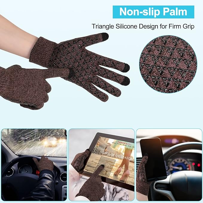 Winter Fleece Lined Beanie Hat Scarf Sock Touchscreen Gloves Set for Men Women