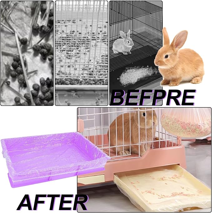 50 Pcs Disposable Cage Liners Clear Plastic Rabbit Cage Liner Bag Elastic Small Animal Toilet Film for Bunny Hamster Totoro Hedgehog Guinea Pig and Small Animals