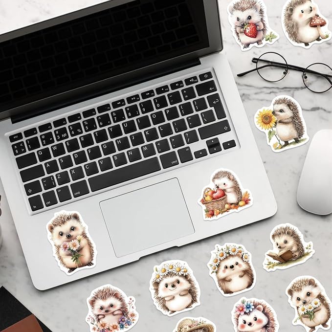 50Pcs Hedgehog Sticker, Cute Animal Stickers for Kids Teens Adults, Vinyl Cartoon Animals Decals Kawaii Hedgehogs Sticker for Decor Water Bottles Laptops Guitar Scrapbook (Hedgehog)