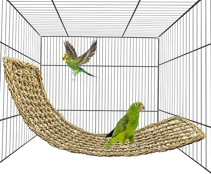 Bird Seagrass Mat 30 x 7 Inch Parrot Natural Seagrass Woven Net Hammock Parakeet Climbing Rope Ladder Mat Chew Toys Cage Accessories for Pigeon Macaw Cockatiel Conure Cockatoo Rat Bearded Dragon