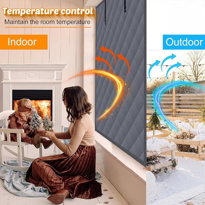 3 Layer 47x63in Thermal Insulated Window Cover for Winter,Roll-Up Insulated Window Blanket with Hook & Loop,Windows Insulation Kit for Bedroom Attic RV to Keep Winter Warm