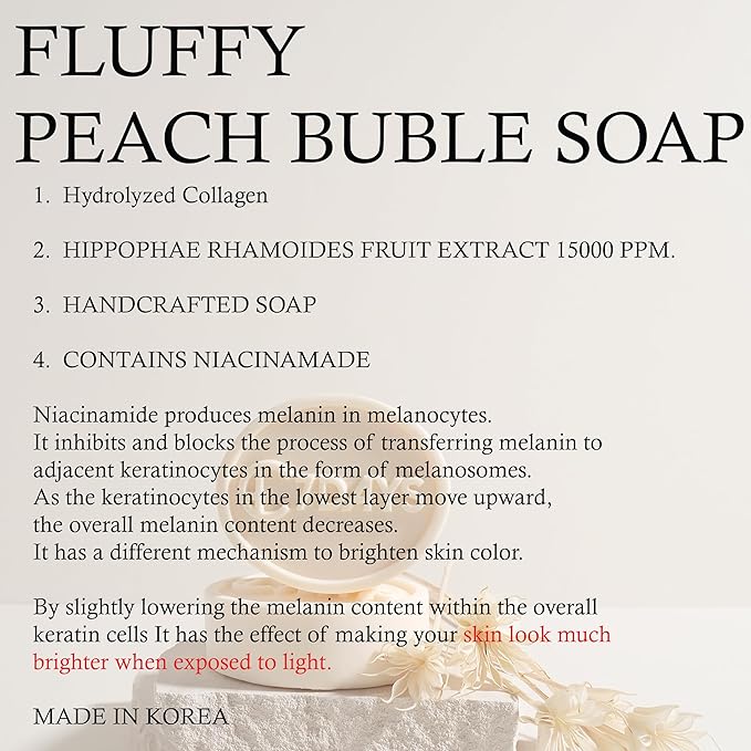 CDH7DAYS Fluffy Peach Bubble Body Soap Bar, Korean Handmade