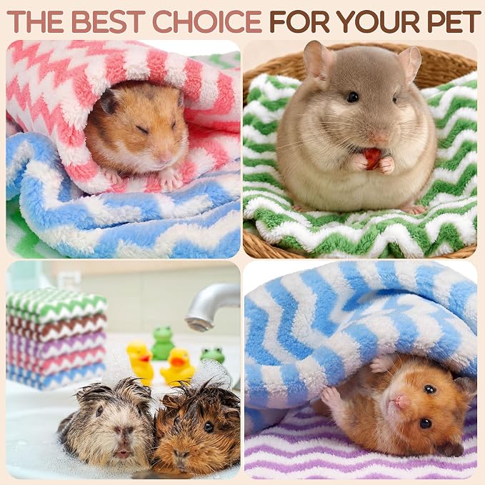 Moukeren 20 Pcs Guinea Pig Fleece Bedding Blankets Bulk Washable Small Animal Fleece Cage Liners Pet Sleeping Mat Cover for Hamster Chinchilla Rabbit Hedgehog (12 x 12 Inch,Wavy Style,Multicolor)