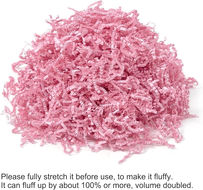 Mefleet 1/2 LB Crinkle Cut Paper Shred Filler 8 oz Light Pink Crinkle Shredded Paper for Gift Box - Gift Basket Bag Filler - Grass Cushion Stuffing for Valentine's Day, Birthday Packaging Wrapping