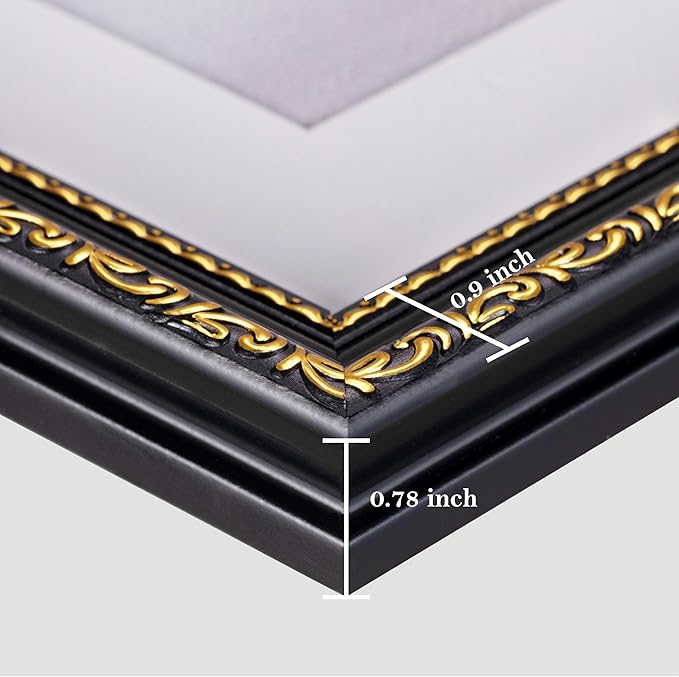 eletecpro 4x6 Picture Frames Set of 4, Ornate Vintage Photo Frames with Glass, Display 3.5x5 Photo with Mat or 4x6 without Mat for Tabletop or Wall Decor, Black Gold