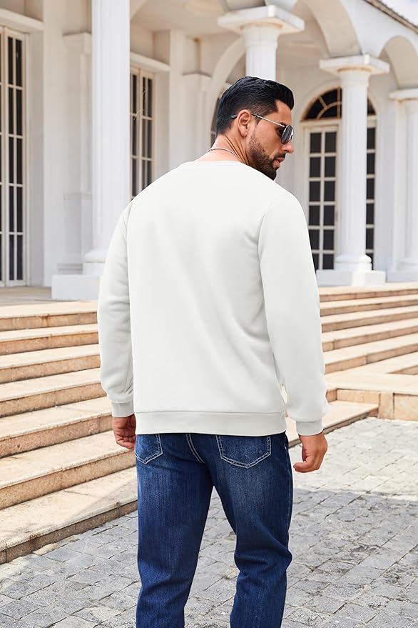 Boladeci Men's Full Sherpa Lined Crewneck Sweatshirts Heavy-weight Fleece Pullover Thick Thermal Long Sleeve Cotton