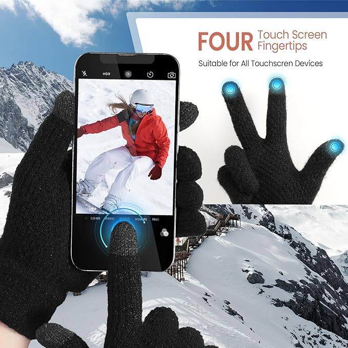 Winter Beanie Hat Circle Scarf Touchscreen Gloves Set, Snow Knit Skull Cap, Warm Thick Fleece Lined Neck Warmer for Men Women