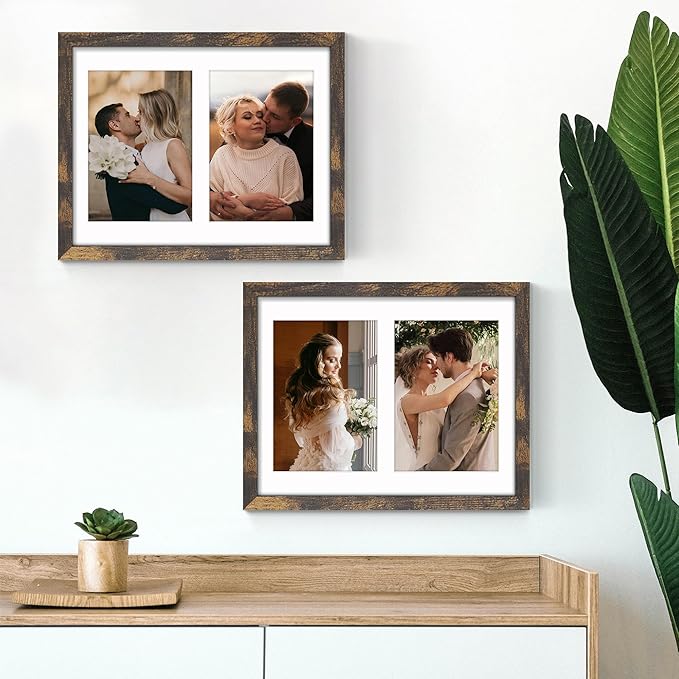 8.5x11 Double 5x7 Picture Frame Double Picture Frame Displays Two 5x7 inch Photos Available Horizontal Wall Mounting Display and Vertical Brown