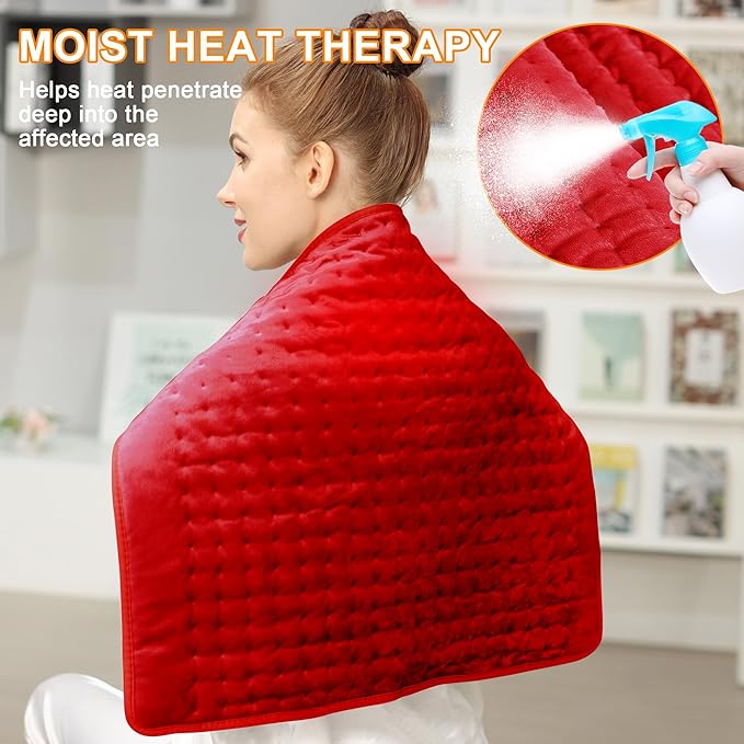 Deepsoon Heating Pad,Electric Heating Pads for Back,Neck,Abdomen,Moist Heating Pad for Shoulder,Knee,Arms,Legs,Dry/Moist Heat & Auto Shut Off,Christmas Gifts for Men and Women,Red,24x20 Inch