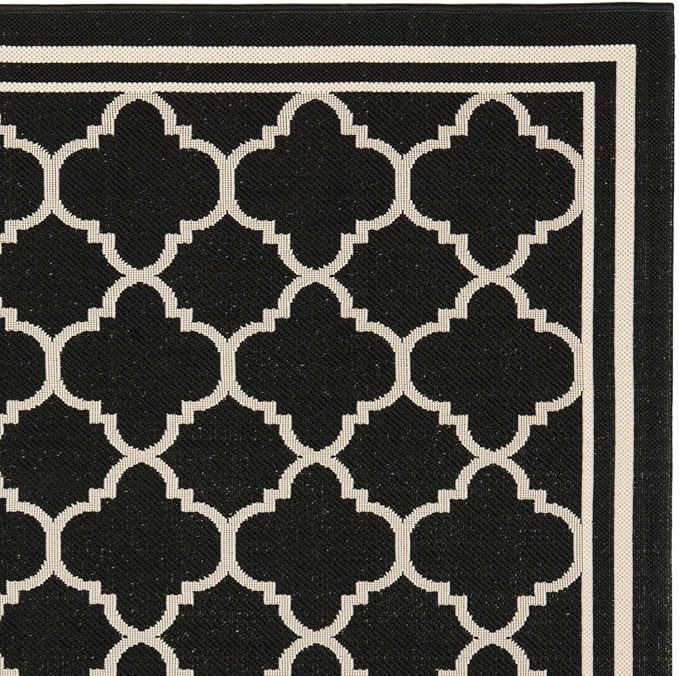 SAFAVIEH Washable Rug Outdoor Courtyard Collection - 7'10" Square, Black & Beige, Non-Shedding & Easy Cleaning, Ideal for Patio, Backyard, Mudroom (CY6918-226)
