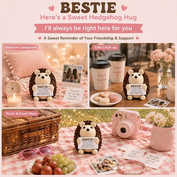 Mini Funny Hedgehog Best Friend Friendship Gifts for Women Men | Thank You Presents for Best Friend Sister Bestie,Cute Small Handmade Graduation Birthday Office Desk Decor