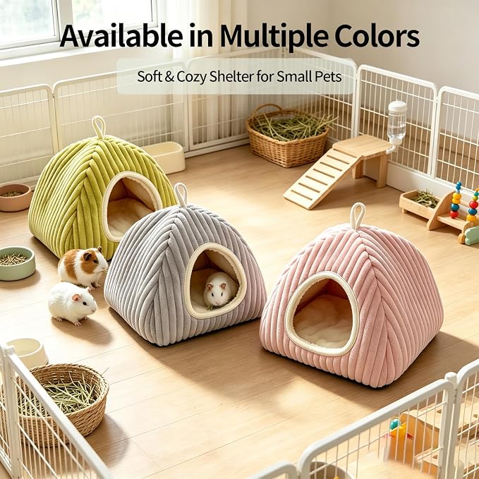 Guinea Pig Hideout Bed, Dwarf Rabbit Enclosed Cave,Pink | Small Animals Sleeping House with Removable Cushion, Foldable Washable Nest for Bunny, Hedgehog, Ferret, Chinchilla, Indoor