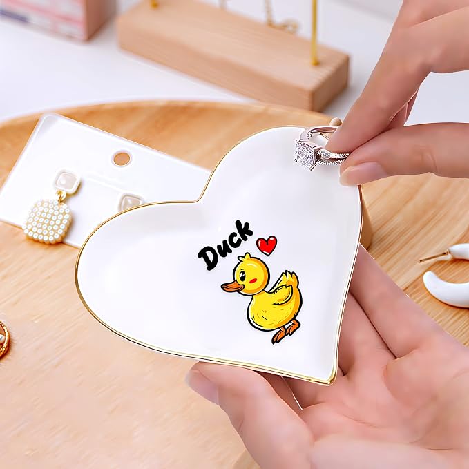 Duck Ring Holder Dish Tray, Gifts For Women Teens Girls, Duck Lovers Themed Stuff Accessories Things Decor Merch, Home Room Ring Earrings Necklace Organizer Holder!