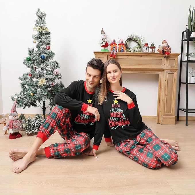 Matching Family Christmas Pajamas Sets, Holiday PJs with Top and Pants, Cute 2 Piece Sleepwear for Couples/Women/Men