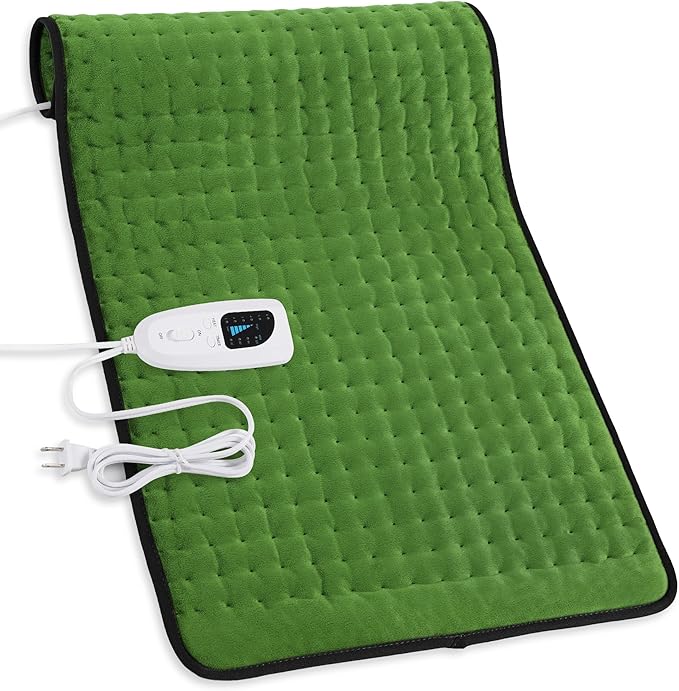 Deepsoon Heating Pad,Electric Heating Pads for Back,Neck,Abdomen,Moist Heating Pad for Shoulder,Knee,Arms,Legs,Dry/Moist Heat & Auto Shut Off,Christmas Gifts for Men and Women,Green Black,33x17 Inch