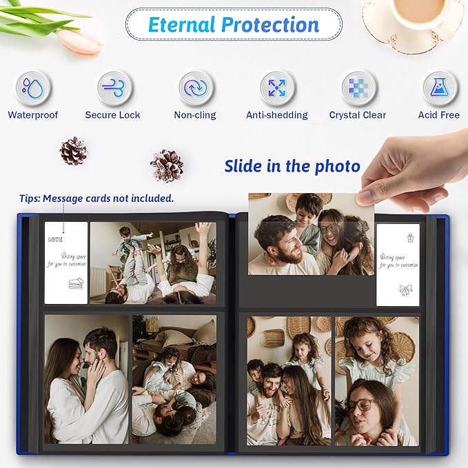 Popotop Photo Album 4x6 300 Pockets with Leather Hardcover Cover, Small Photo Album Holder Book with 50Pcs Pages for Family Travel Wedding Baby Gifts