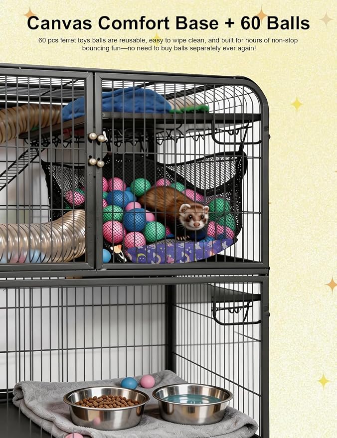 Ferret Ball Pit with 50 Pack Balls for Ferret Cage - Ferret Hammock for Cage Compatible with Tunnel System (Included 50 Pcs Ferret Toys Balls)