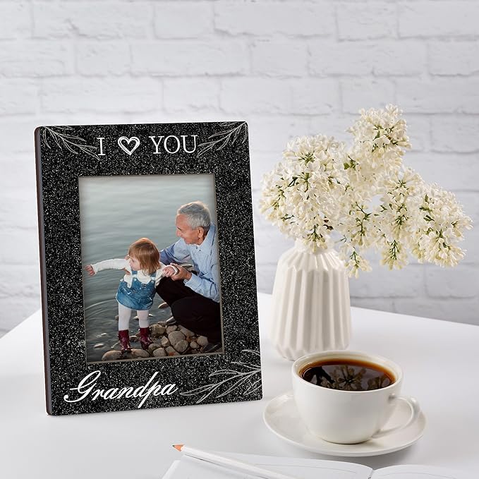 Grandpa Gifts“I Love You” Black Wood Picture Frame, Vertical Photo Frame, Thoughtful Gift for Grandpa, Stylish Tabletop and Home Decor