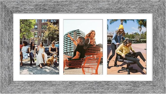 8x16 Picture Frame Display 3 opening Picture Frame 5x7 Collage,Multi Photo Frame with Mat,Plexiglass,Horizontal and Vertical Formats for Wall Decor,Grey Wood Grain