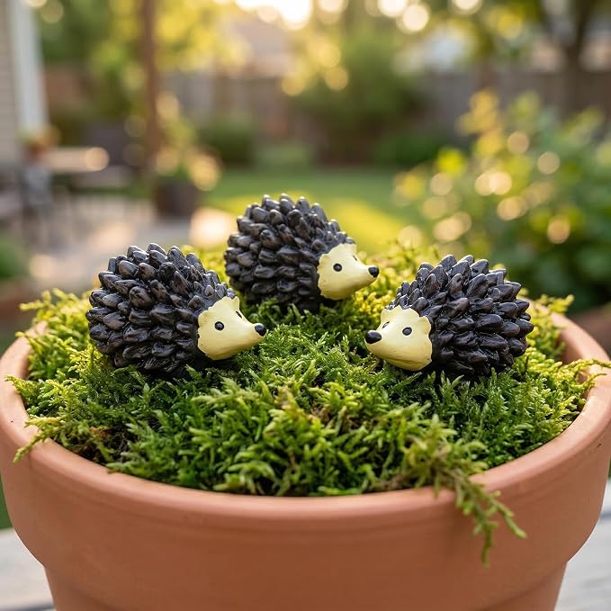 Hedgehog Figurines: 20Pcs Resin Hedgehog Miniature Moss Landscape DIY Crafts Accessories Animals Model for Fairy Garden Home Ornaments