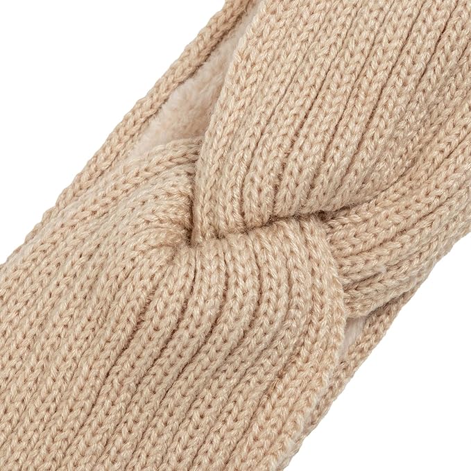 AQOKKA Knit Winter Headbands for Women Fuzzy Wool Fleece Lined Ear Warmers Elastic Turban Crocheted Head Wrap Winter Accessories for Women Cold Weather