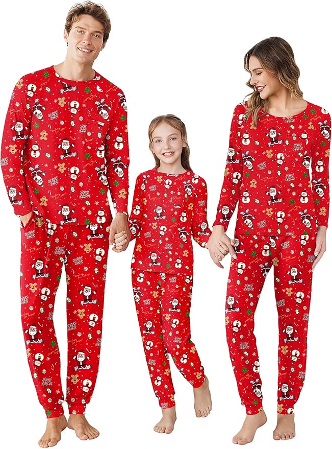 Ekouaer Family Matching Pajamas Christmas Sleepwear Long Sleeve Sleep Shirt with Plaid Pants Soft Loungewear Pjs Set S-XXL
