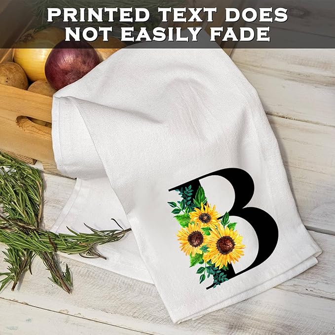 Monogrammed Sunflower Hand Towels,Ini-tial K Tea Towel Letter Kitchen Towels,Sunflower Gifts for Women,Monogram Dish Towel 17x23 Inch,Kitchen Bathroom Decorative Ini-tial Gifts for Mom Wife