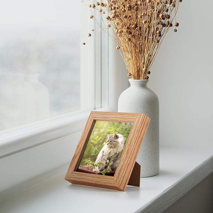 4x4 Picture Frame, Solid White Oak Wood Frame 4 by 4, 4 x 4 Square Photo Frame with Tempered Real Glass, Rustic Wooden Frame 4"x4" for Wall & Tabletop Display, Natural Color, Set of 2