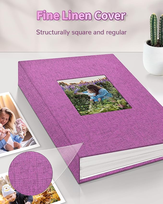 Photo Album 4x6 with 100 Pockets,Slip-in Picture Albums,Linen Cover Memory Book with Front Window,White Page Vertical Photo Book for Wedding,Family,Anniversare,Baby,Vacation