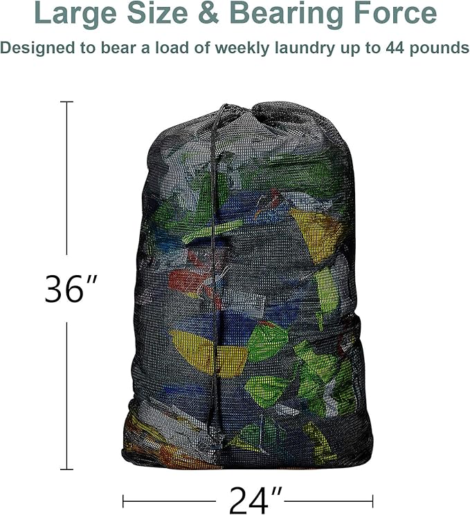 Dalykate Mesh Laundry Bags, 24" x 36", Heavy Duty with Reinforced Handles, Foldable & Portable, Drawstring Closure, 3-Pack Mixed Colors