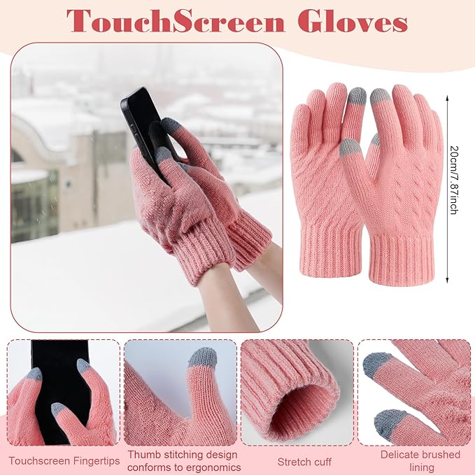 Geyoga 6 Pcs Winter Warm Set for Women Warm Beanies Hats Touchscreen Gloves Long Scarf Ear Muffs Socks Winter Gifts for Women
