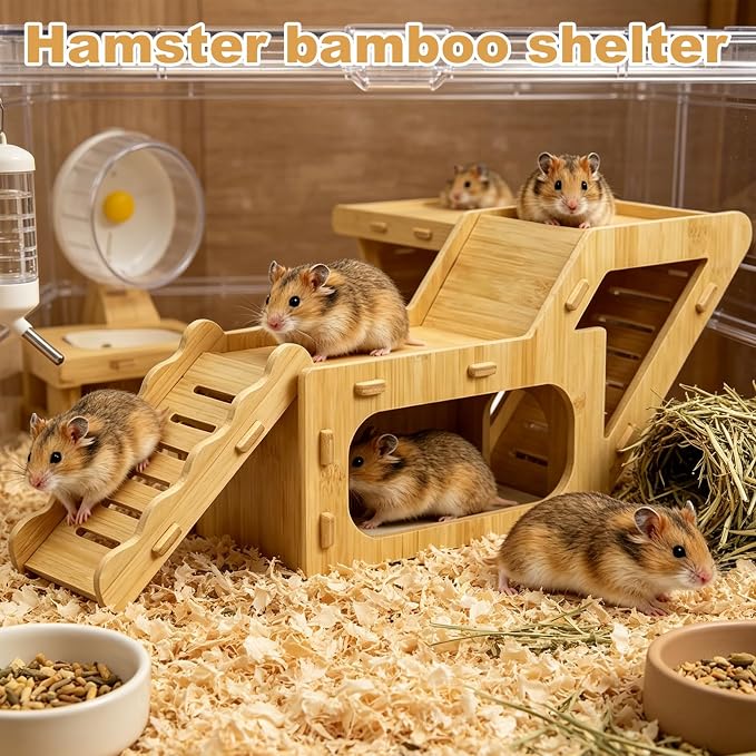 Wooden Hamster Hideout,Hamster Hideout Cage Accessories with Ladder(Z) | Platform for Syrian Hamsters Dwarf Gerbil Mouse