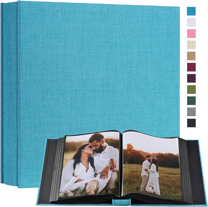 potricher Small 8x10 Photo Album 160 Pockets Linen Cover Large Capacity Picture Book for Family Wedding Anniversary and Baby (Blue)