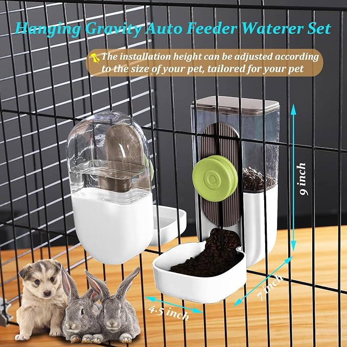 Kenond 35oz Rabbit feeders,Rabbit Water Dispenser,Pet Ferret Cage Food Bowl | Hanging Auto Ferret Food Water Dispenser, Auto Gravity Pet Feeder and Waterer Set, Cage Cat Food Bowl Dog Feeding Station