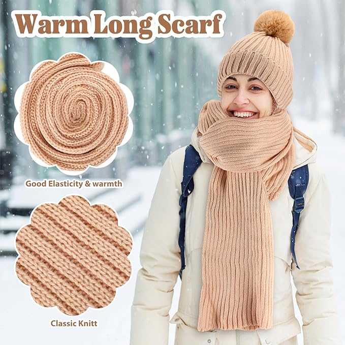 Geyoga 6 Pcs Winter Warm Set for Women Warm Beanies Hats Touchscreen Gloves Long Scarf Ear Muffs Socks Winter Gifts for Women