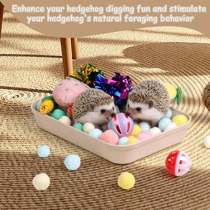 Hedgehog Accessories, Dig-Box Tray for Hedgehog Cage with Ball Toy, Small Animal Accessories Funny Dig-Box Tray Toys for Hedgehogs, Ball Bell Toy for Ferret Kitten Cat Hamster (Colorful)