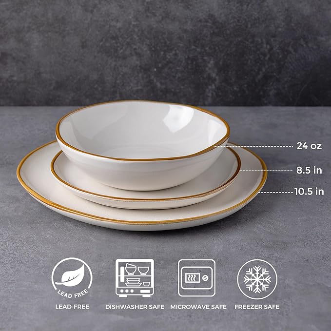 AmorArc Ceramic Dinnerware Sets,Handmade Reactive Glaze Stoneware Plates and Bowls Sets,Highly Scratch Resistant | Dishwasher & Microwave Safe Dishes Set,Service for 6 (18pc)